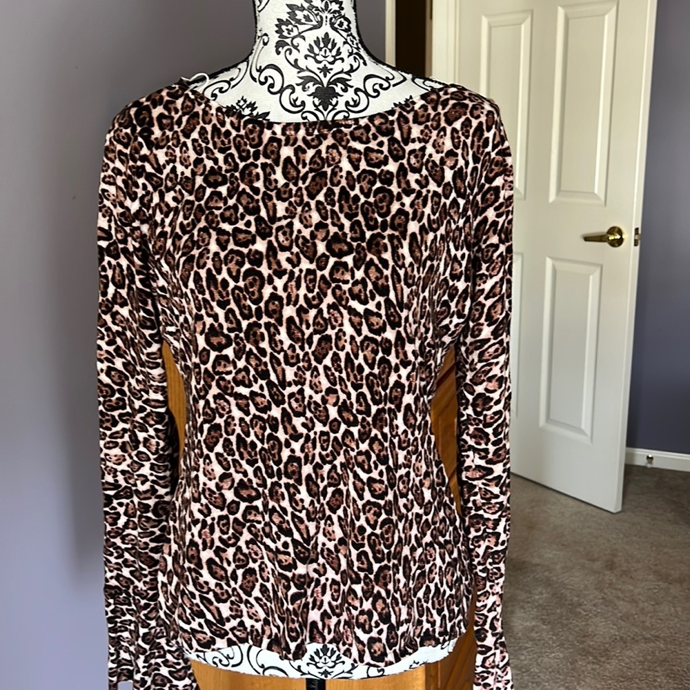 White House Black Market Leopard Skin Long Sleeve Top